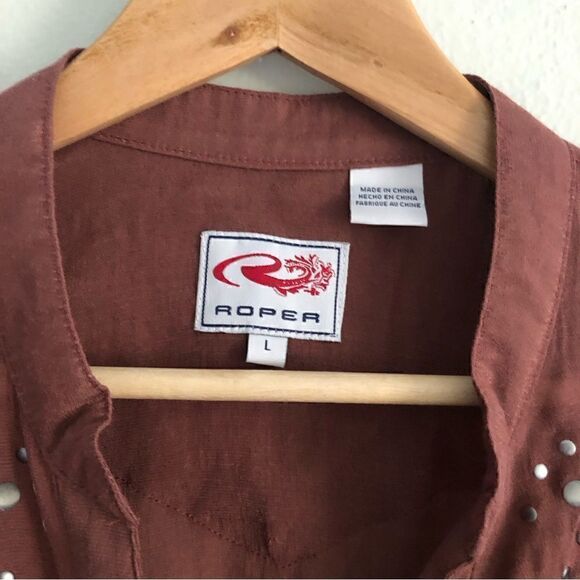 Roper sheer button down long line tunic style size large western bling - Picture 3 of 7